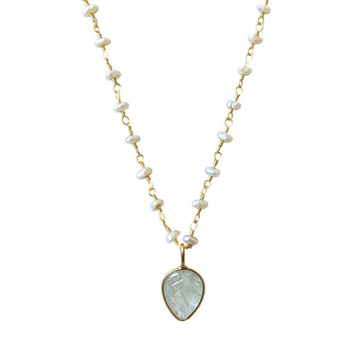 Aquamarine leaf pendant necklace by Mirabelle